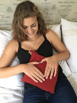 Hot Cherry Square Pillow in Red Denim