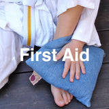 Summer Stack ––3 Square Denim Pillows –– Red, Blue & Natural